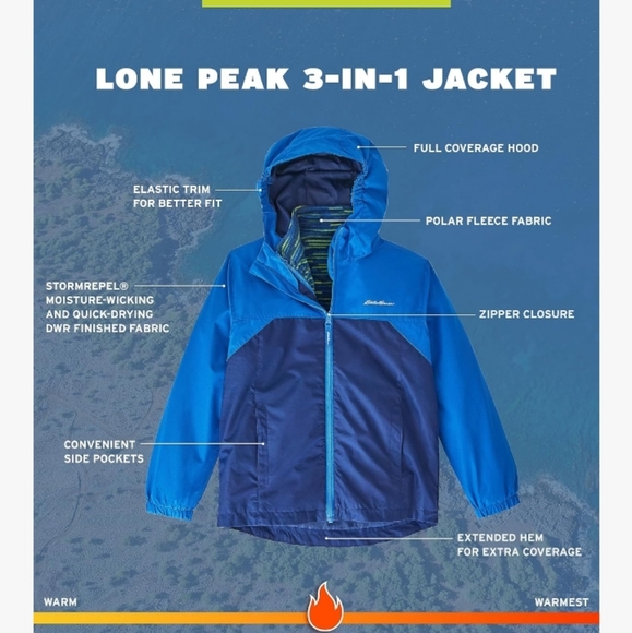 Kids Eddie Bauer Lone Peak 3-in-1 Insulated Windbreaker Jacket - Picture 8 of 11